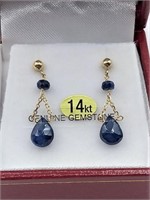 PR 14KT BLUE SAPPHIRE BRIOLETTE EARRINGS TW:3.0CTS