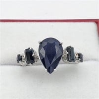 STERLING SILVER 4.59CTS. BLUE SAPPHIRE RING
