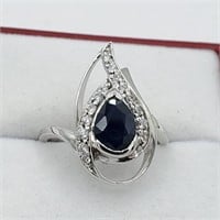 STERLING BLUE SAPPHIRE & CUBIC ZIRCONIA RING