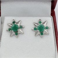 PR STERLING SILVER 1.10 CTS EMERALD STAR EARRINGS