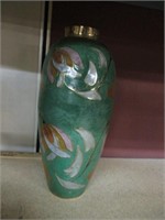 vintage Enamel Green Brass Urn Vase