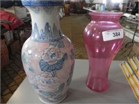 2 Vases - 1 flower decor & 1 pink