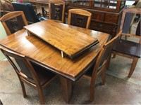 WOOD TWO-TONE DINING TABLE AND CHAIRS