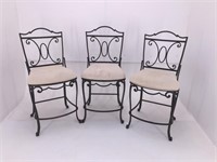 SET OF THREE IRON BASE BAR STOOLS