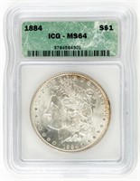 Coin 1884(P)Morgan Silver Dollar-ICG-MS64