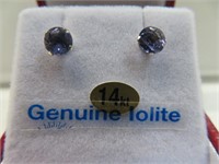 PAIR 14KT WHITE GOLD ROUND CUT IOLITES EARRINGS