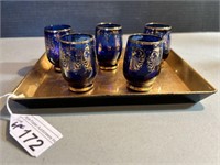 6 PC MURANO VENETIAN COBALT AND GOLD GLASSES WITH