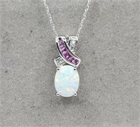 Opal & Pink Sapphire Sterling 17in  Necklace