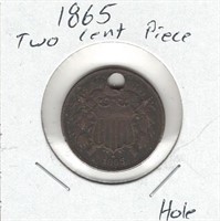 1865 Two Cent Piece - Hole