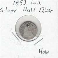 1853 U.S. Silver Half Dime - Hole