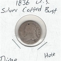 1836 U.S. Silver Capped Bust Dime - Hole