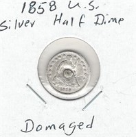 1858 U.S. Silver Half Dime - Damaged