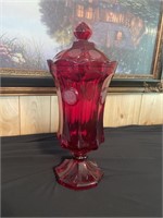 Fostoria coin large ruby red glass container