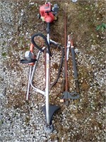 Weed wacker, bush trimmer, Bow saw, clamp, trimmer