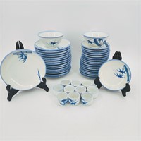 Cantonware Set Blue White Porcelain Bamboo Set