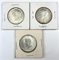 (3) 1964-D Kennedy Half Dollars, 90% Silver, U.S.