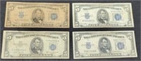 (4) $5 Silver Certificate Notes: