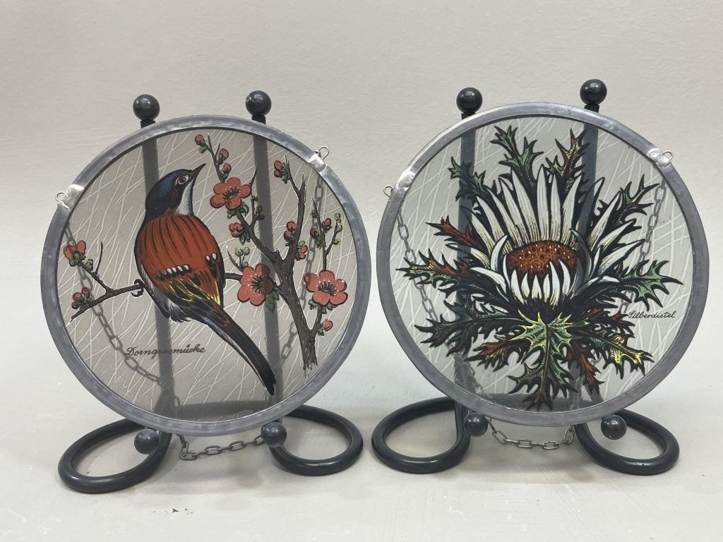 2 Glass Displays with Metal Outline,