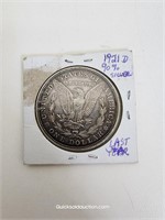 1921 D-US 90% Silver Dollar- Last Year