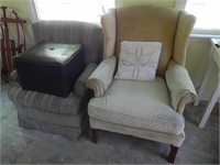 2 Upholstered Side Chairs, Footstool