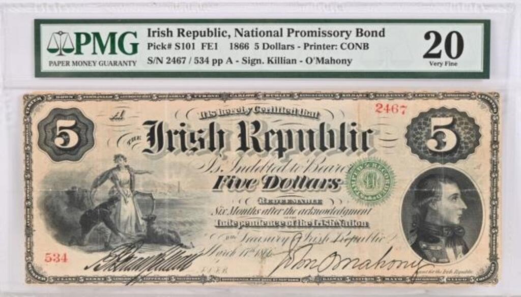 1866 Irish Republic Five Dollars Note