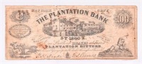 1860 Plantation Bank NY $100 Advertising Note