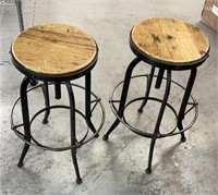 2 Vintage stool metal base timber top 28in