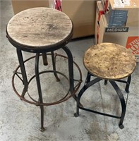 2 Vintage stool metal base timber top, 28in/ the