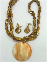 Opalescent Orange Glass Medallion Necklace Earring