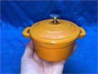 Orange Enameled cast iron mini pot w/ lid