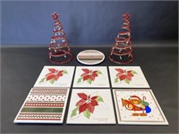 Seven Christmas Themed Tiles & Two Red Rock Trees
