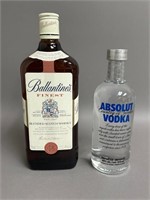 750 mL Ballantine's Scotch 375 mL Absolut Vodka