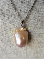 sterling silver & baroque pink pearl necklace 21"