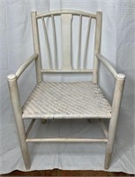 VTG White Wooden Outdoor Armchair w/ Wicker Seat