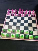 Neon Chess Set Missing 1 Pawn, cool glows under