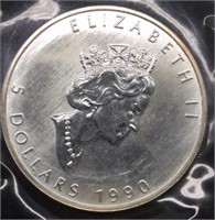 1990 1oz .999 Fine Silver Canadian Elizabeth II