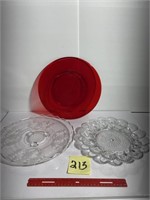 Clear Glass Egg Plate & 2 Serving Plates