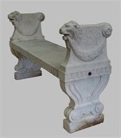 19THC. CLASSICALLY CARVED MARBLE BENCH W/ LIONS