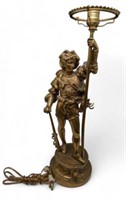 Leviton Gilded Metal Male Hunter Statue Lamp.