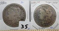 2 - 1880 Morgan silver dollars