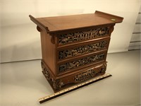 Wood Oriental style lift top jewelry chest, 16 w