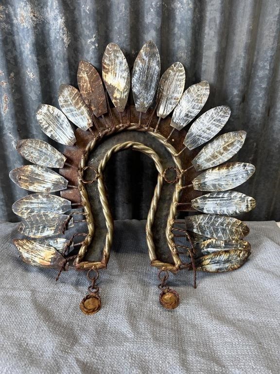 Metal Wall art Native American feather head piece