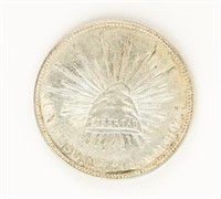 Coin 1908 Silver 1 Peso Mexico-Libertad-Ch AU