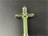 Alaskan Kobuk jade cross pendant with brass detail
