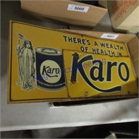 Karo tin sign 17.5 x 8.5, patriotic post cards