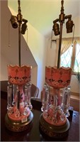 Antique Victorian Pink Glass Bohemian Lustres w/