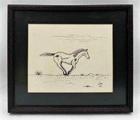 #7/90 Signed Black/White Navajo Horse Artwork