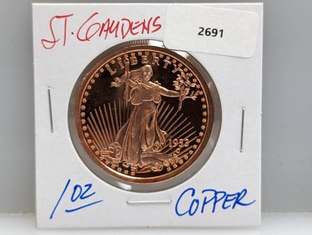 1oz .999 Copper St Gaudens Round