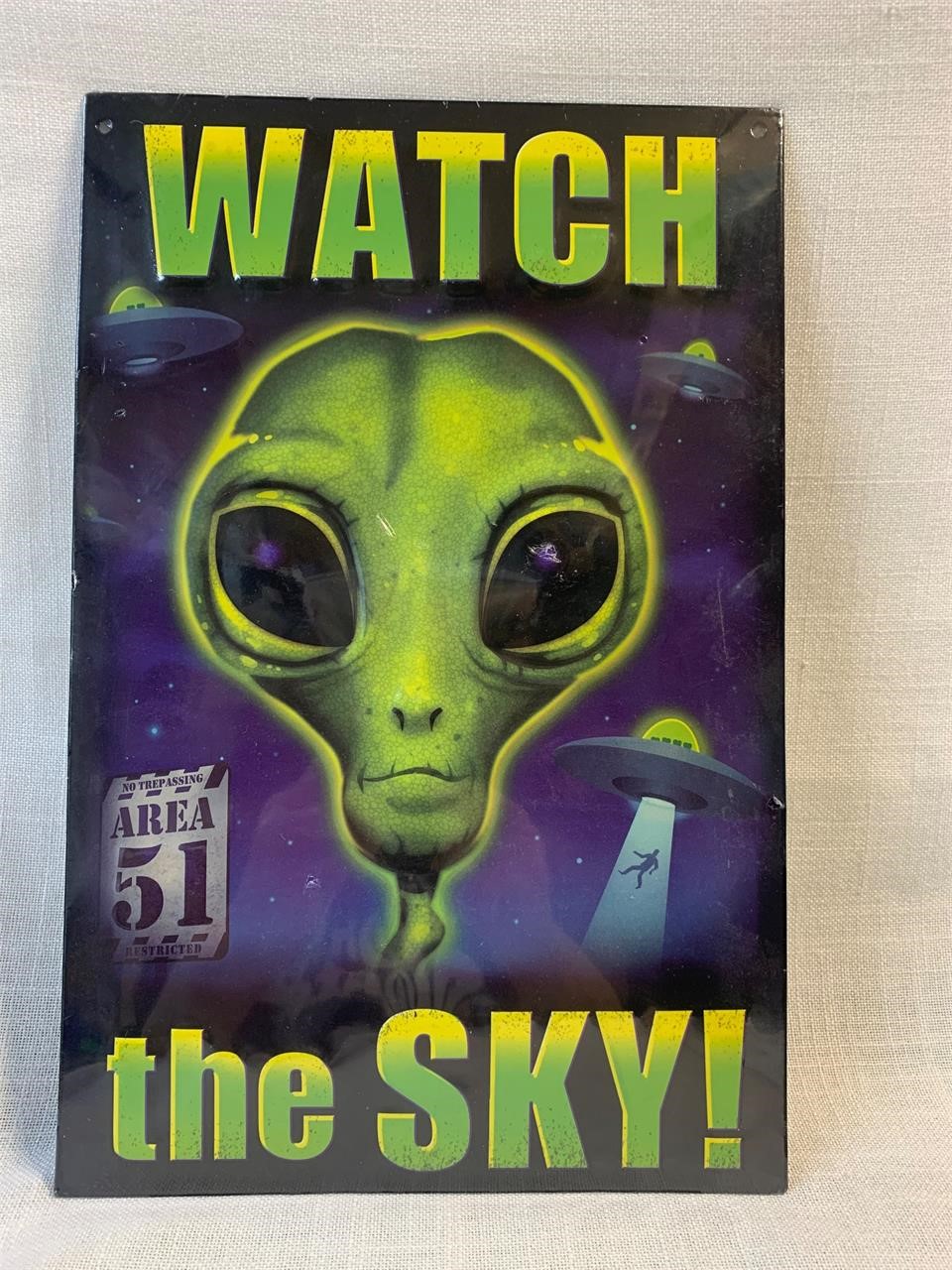 Watch the Sky Area 51 Alien metal sign 12" Sealed