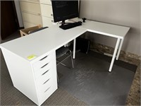 White L Shaped Desk  with Drawers